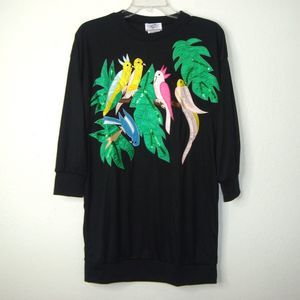Bridge Gate Tropical Birds Sequins Applique 3/4 Sleeve Tunic Top* Size L